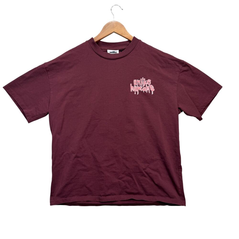 UNLIKE HUMANS Men's World Famous Flavour Ice Cream Maroon Streetwear T-Shirt S